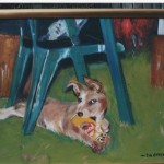Oil painting of Dog joining a Beer Party